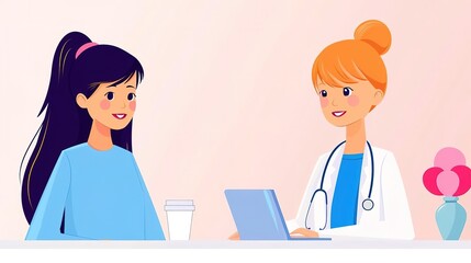 Smiling doctor talking to a patient in an office setting.