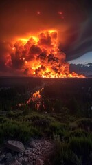 From a far vantage point, a forest is consumed by distant wildfires, with plumes of smoke rising on the horizon, Photo --ar 9:16 --stylize 750 Job ID: aea1368f-8297-4a0e-87b3-9f4f5b54bcb9