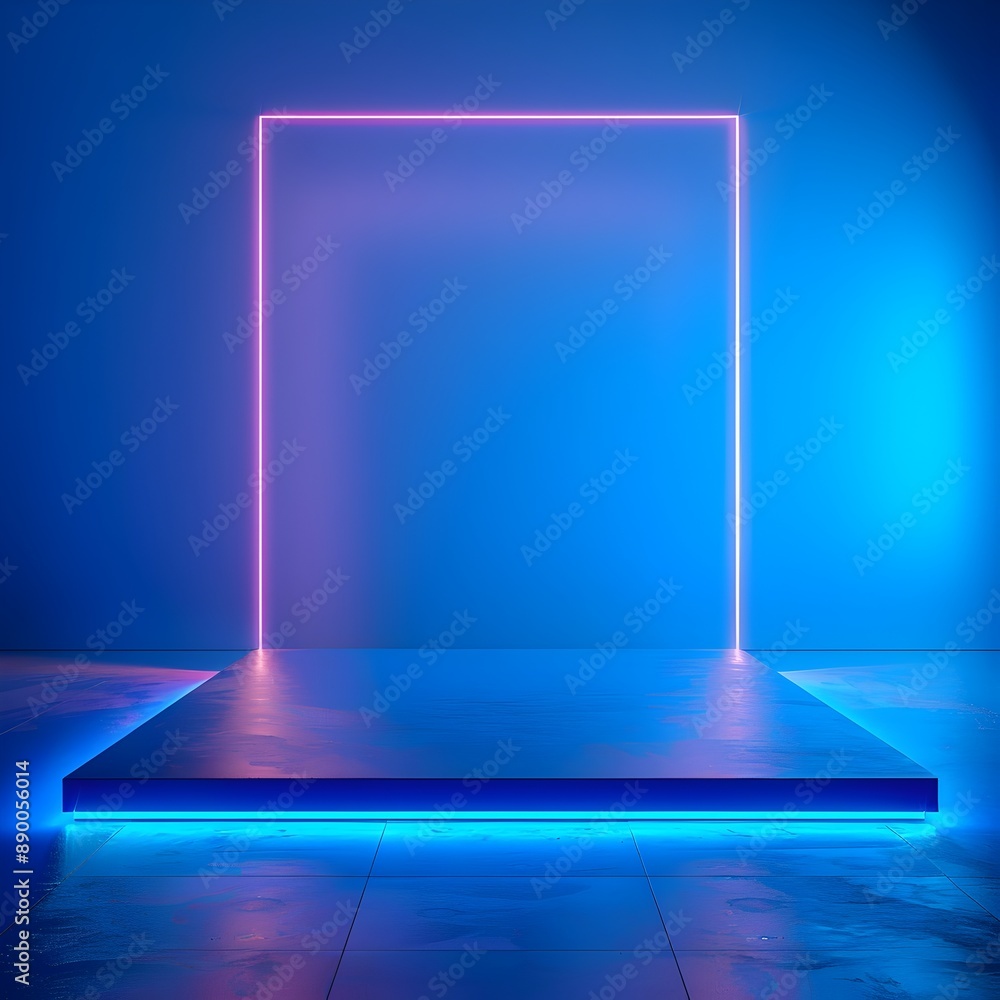 Poster bright neon blue light backdrop with smooth gradient for tech product concept display and copy space