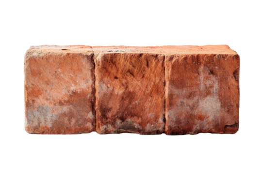A Single Brick, Weathered and Worn, Stands Against a Blank Canvas on a Clear PNG or White Background.