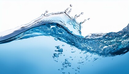 Blue water swirl splash with little bubbles isolated on clear png background, liquid flowing in form of wave