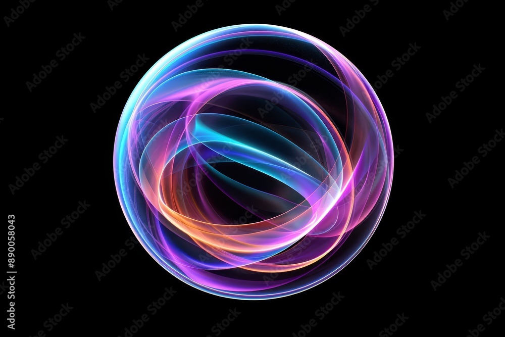 Aufkleber An abstract sphere with vibrant neon colors swirling around, creating a futuristic and dynamic glowing effect, perfect for digital art and design