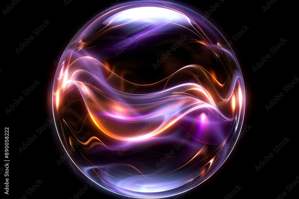 Fototapete An abstract sphere with vibrant neon colors swirling around, creating a futuristic and dynamic glowing effect, perfect for digital art and design