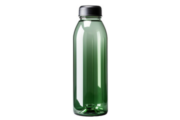 A Transparent Green Water Bottle With a Black Lid Against a White Background on a Clear PNG or White Background.