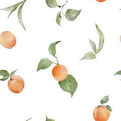 Watercolor seamless pattern with apricots