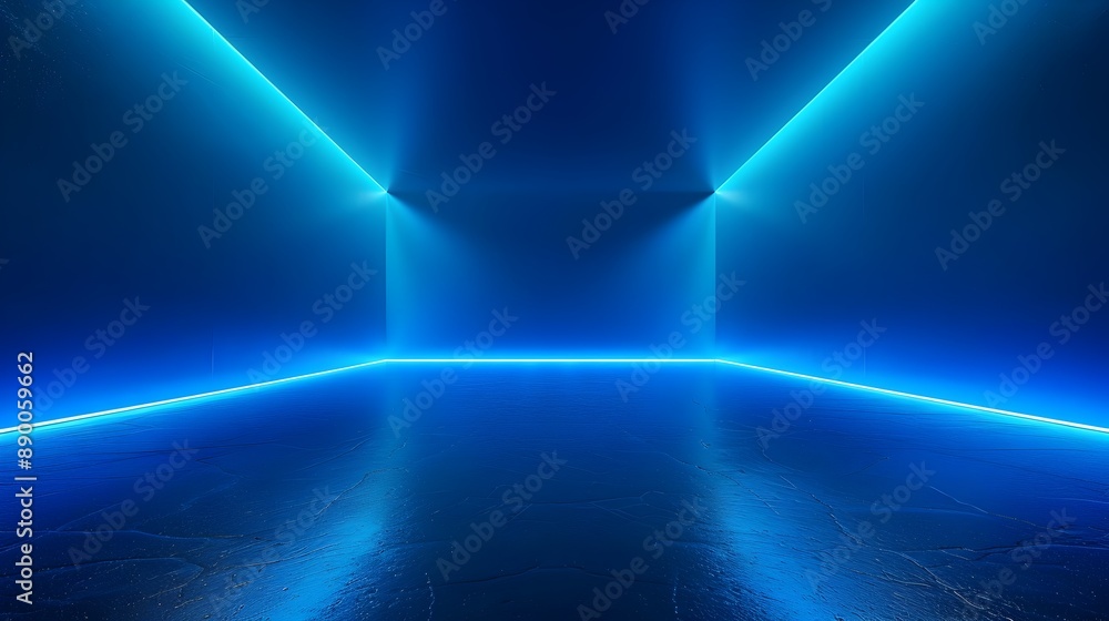 Poster neon blue gradient backdrop for tech product concept display with futuristic glow and copy space
