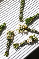 Herbal incense smudge sticks drying for smoked home.