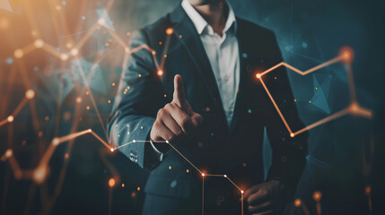 Business development to success and growing growth concept, Businessman pointing arrow graph corporate future growth plan