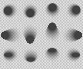 Vector set of realistic transparent circle and oval shadows isolated from background. Clipart shadow overlay effect for cards, presentation and your design.