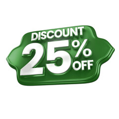 3d sales green and white discount price tag for composition 25 percent, amazing for product promotion
