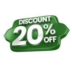 3d sales green and white discount price tag for composition 20 percent, amazing for product promotion