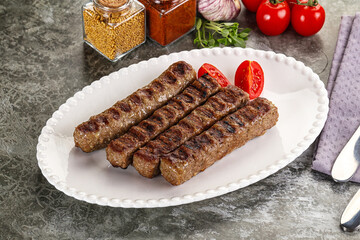 Grilled beef kebab minced meat