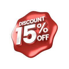 3d sales red and white discount price tag for composition 15 percent, amazing for product promotion