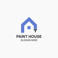 Paint house logo template in simple style. Creative home and brush vector illustration