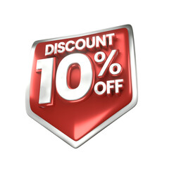 3d sales red and white discount price tag for composition 10 percent, amazing for product promotion