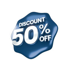 
3d sales blue and white discount price tag for composition 50 percent, amazing for product promotion