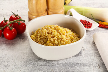 Boiled bulgur wheat in the bowl