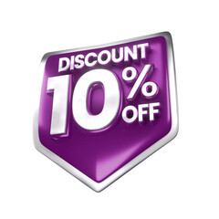 3d sales purple and white discount price tag for composition 10 percent, amazing for product promotion