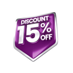 3d sales purple and white discount price tag for composition 15 percent, amazing for product promotion