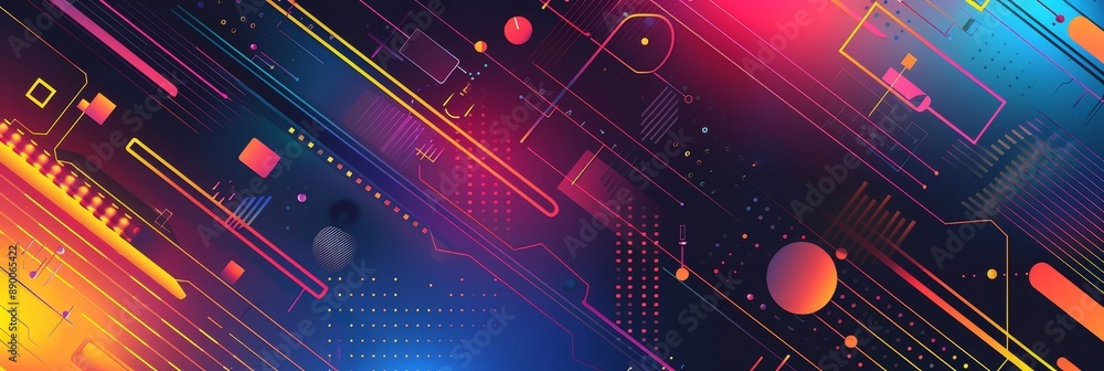 Poster abstract neon tech background with geometric shapes - a vibrant and dynamic background with geometri