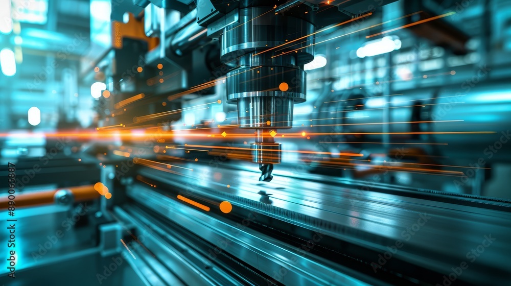 Poster automated manufacturing process with high-speed precision cutting - a close-up shot of an automated 