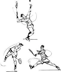 vector raw hand-drawn sketch of the tennis player's silhouettes