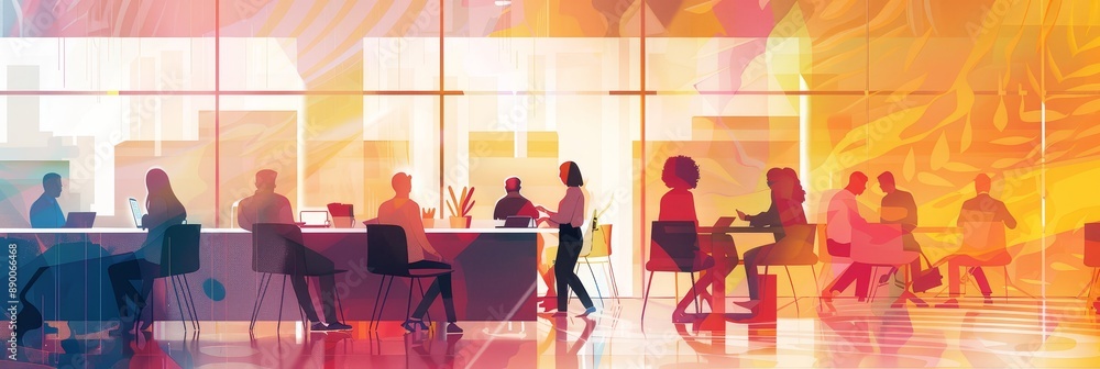 Poster collaborative workspace: diverse team working together in modern office - a diverse team of professi