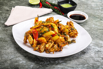 Vietnamese cuisine - fried frog with vegetables