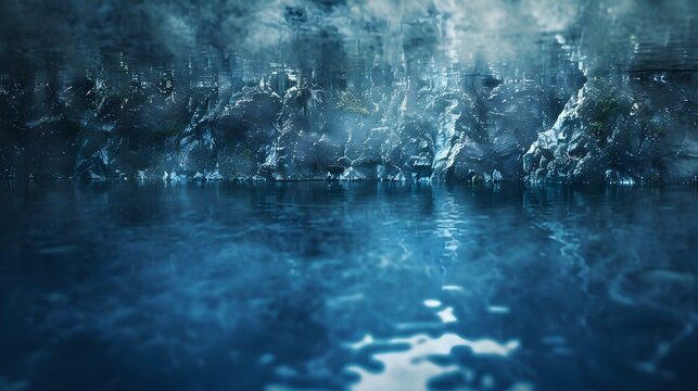 Close-up of blue water lake structure design