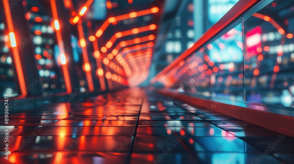 Aufkleber a futuristic tunnel illuminated with vibrant neon lights, creating a dynamic and colorful pathway th