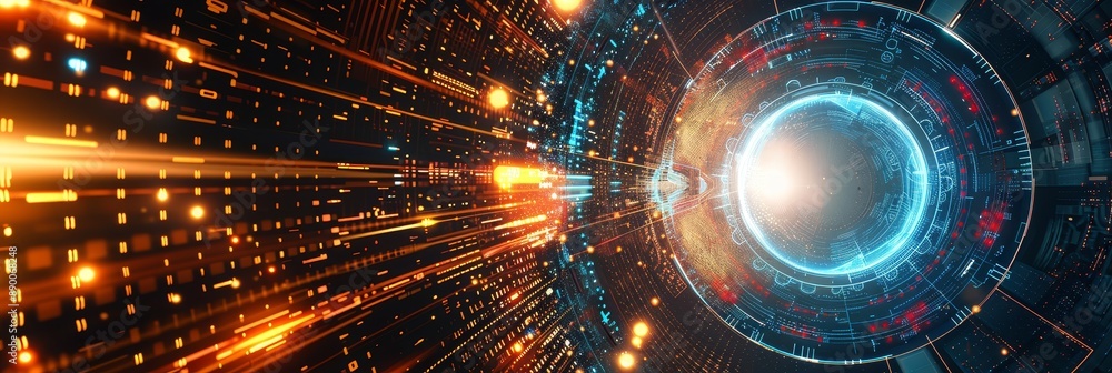 Aufkleber futuristic digital tunnel - abstract technology background - abstract concept of digital data flow, 