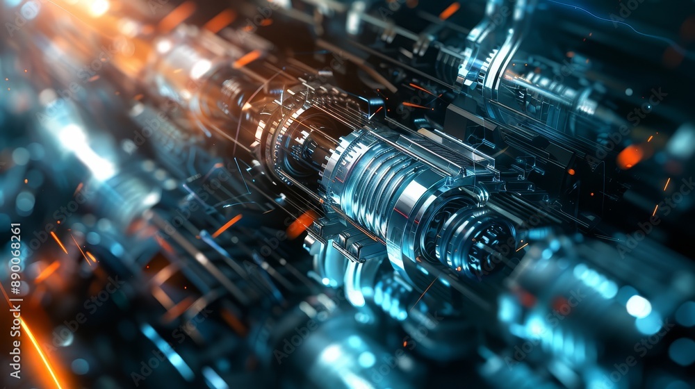 Poster futuristic machine gears and technology background - an abstract, futuristic image of complex machin