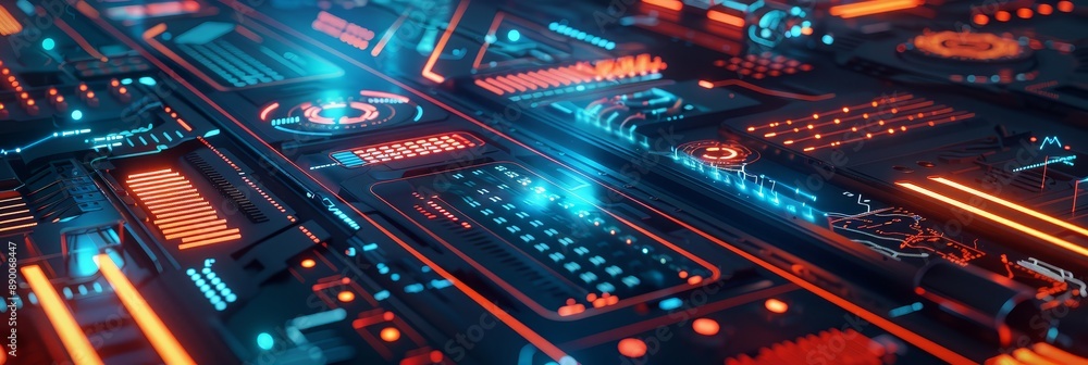 Aufkleber futuristic technology interface with glowing lights - a close-up view of a futuristic technology int