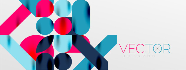 Mosaic geometric elements. Colorful circles, round geometric shapes and lines with shadow 3d effects. Simple forms abstract background for wallpaper, banner, template or landing