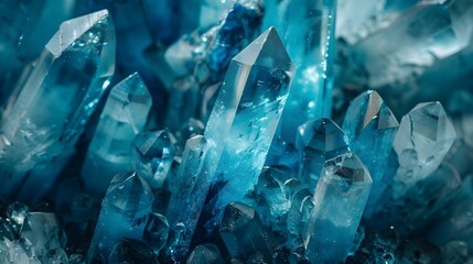 Close-up of natural mineral aquamarine crystals