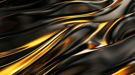 Abstract waves of black and gold in fluid motion art