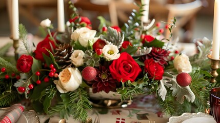 Fototapeta premium Christmas-themed Floral Centerpiece