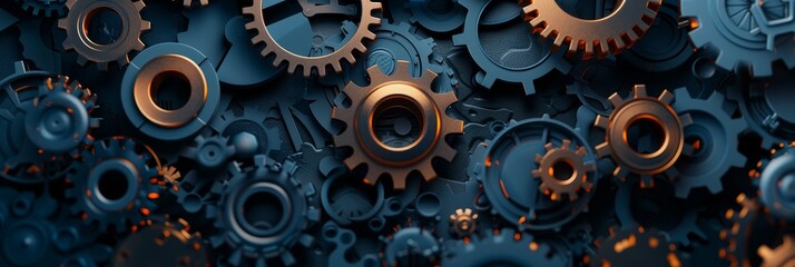 Interlocking Gears: A Symphony of Precision and Power - Interlocking gears symbolize teamwork, collaboration, precision, efficiency, and complex systems.