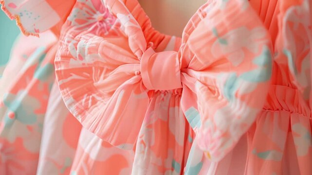 A fun and playful romper with frilly shoulder ss and a big bow at the back perfect for a summer picnic.