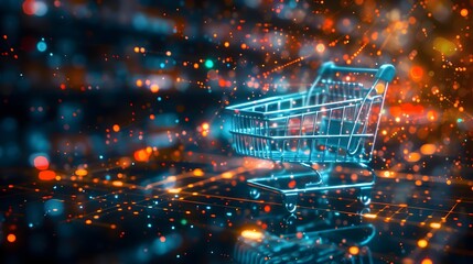 Vibrant Digital Shopping Cart Icon Representing Successful E Commerce and Online Business