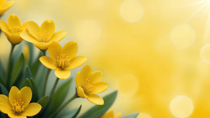 spring yellow flowers close up on abstract light backdrop