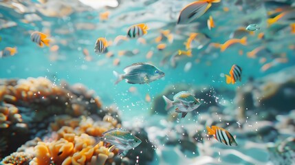 Underwater view with school of fish in ocean