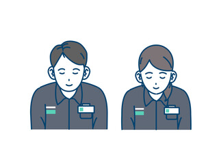 お辞儀をするコンビニ店員、スタッフのイラスト