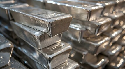 Close-Up Image of Lustrous Silver Bar Stack