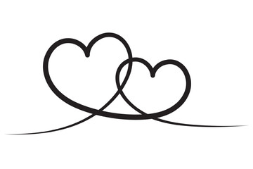 double heart shape line art continuous red, hand drawn graphic concept, doodle heart art line, illustration heart in a continuous line art