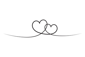 double heart shape line art continuous red, hand drawn graphic concept, doodle heart art line, illustration heart in a continuous line art