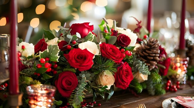 Christmas-themed floral centerpiece