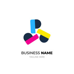 logo design with color bar and merge on white point. prism logo design for digital business.