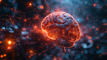 Human brain illustration on dark background. The intelligence of the cerebrum, knowledge concept.