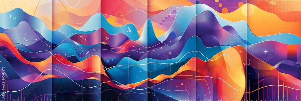 Poster abstract colorful landscape with data visualization - an abstract digital art piece showcasing color